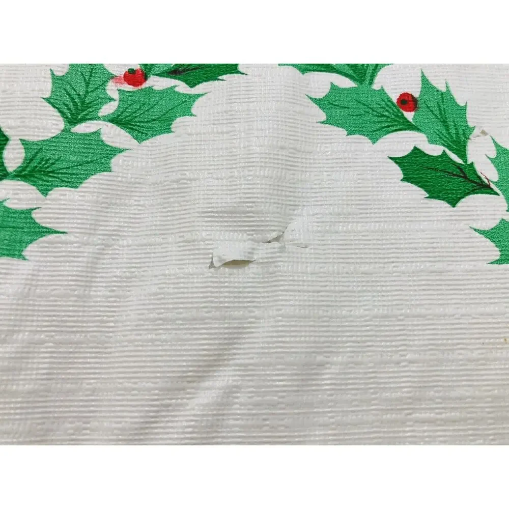 Vintage Vinyl Plastic Tablecloth Poinsettias Flannel Back Christmas Red Green Ea